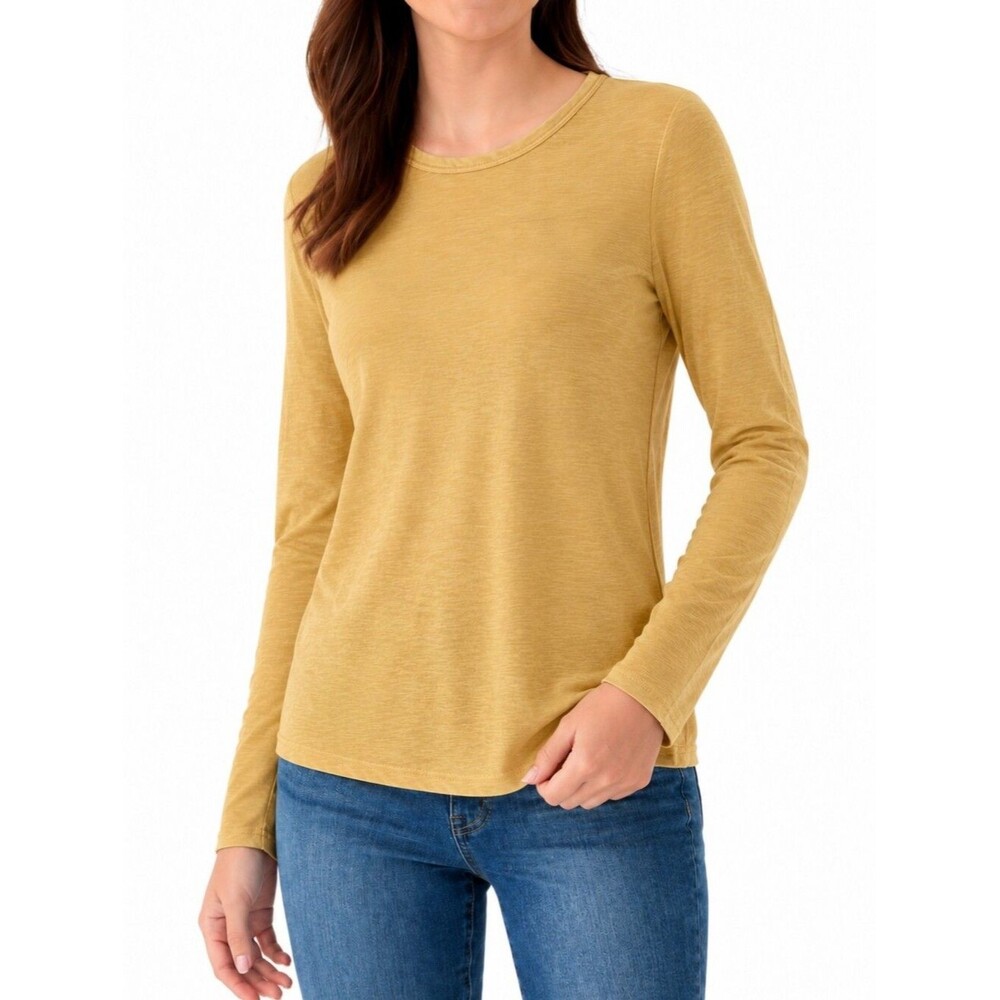 Wonderly Mustard Yellow Slub Knit Long Sleeve Crew Neck Tee Women's Medium